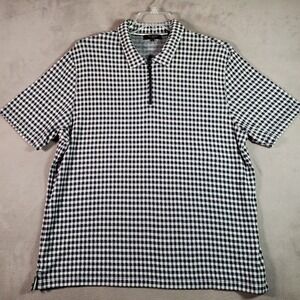Ted Baker Polo Shirt Mens XL/5 Blue White Gingham 1/4 Zip Short Sleeve Preppy